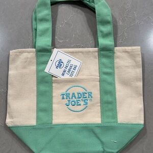 Trader Joe's Green and Cream Tote Bag